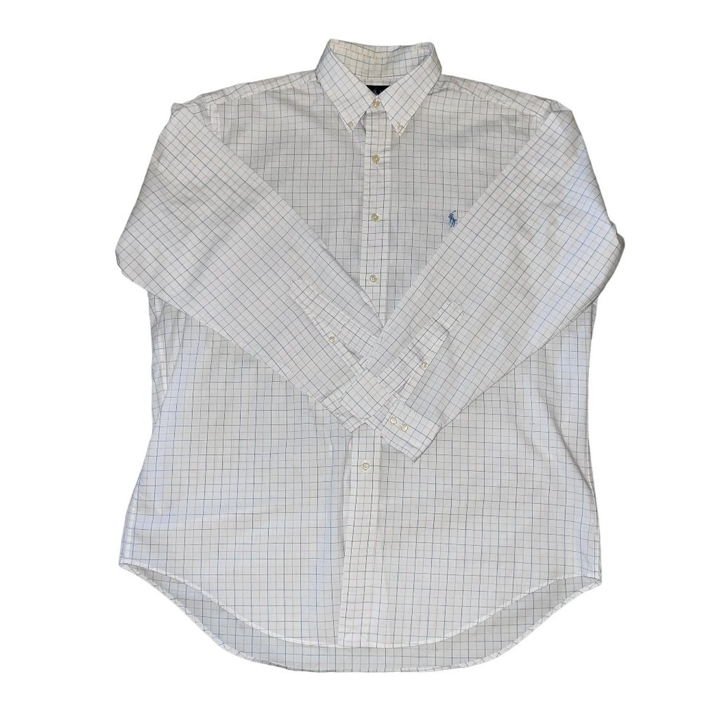 Ralph Lauren Yarmouth 100% Cotton White Pink Blue Windowpane Shirt 16 or…